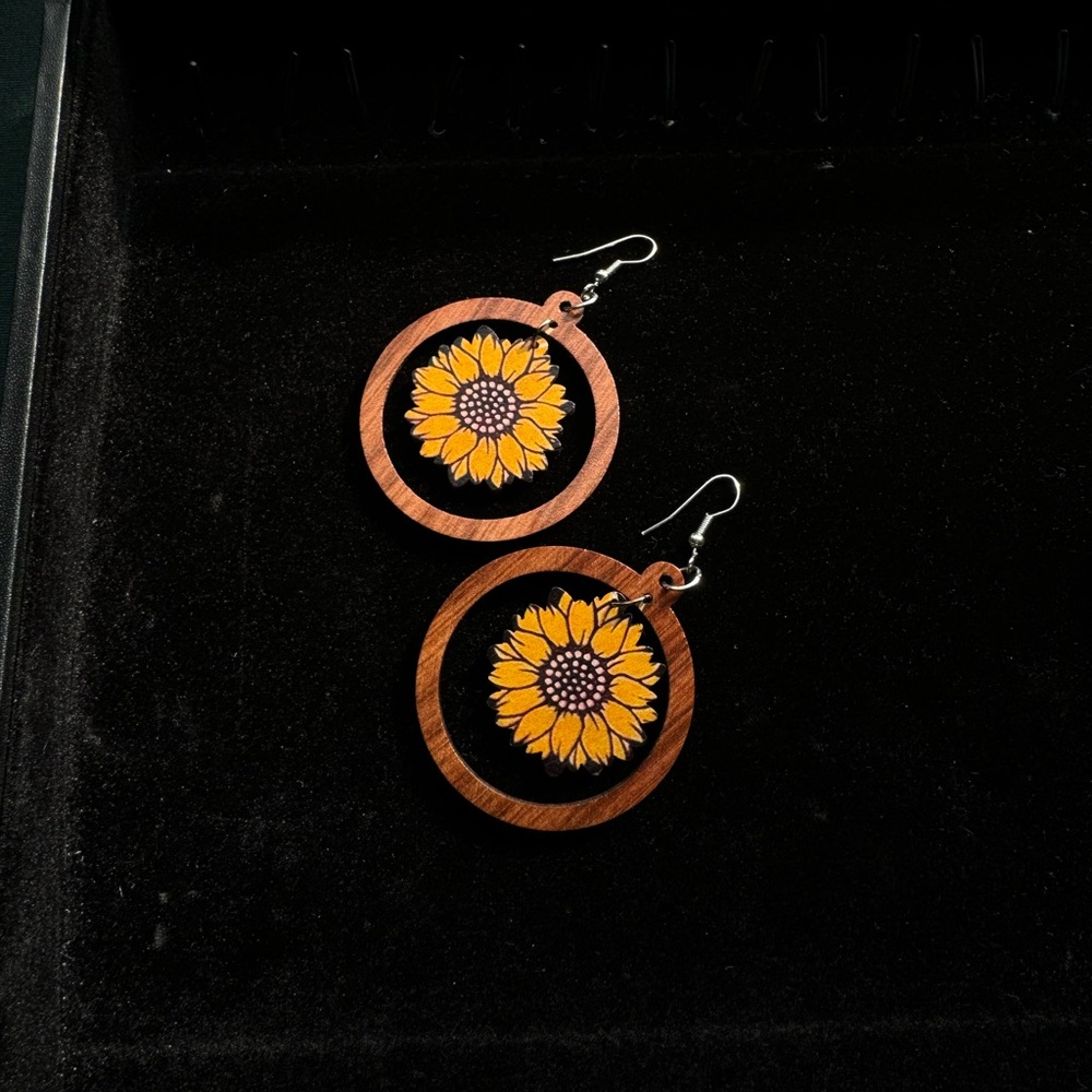 Sunflower Wooden Earrings